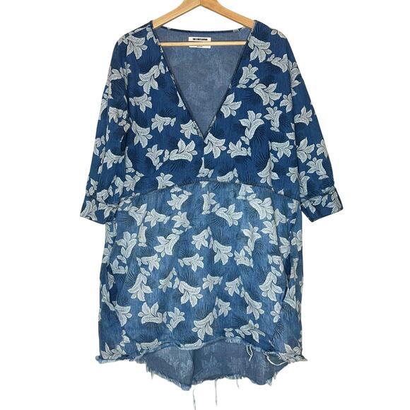 One X One Teaspoon Epiphany Denim Floral Dress Blue XS Oversized - Picture 4 of 16